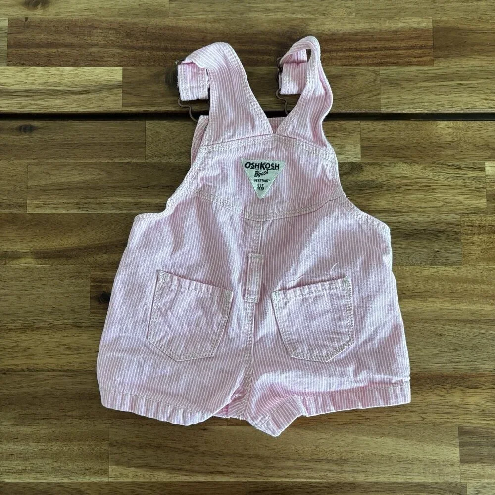 OshKosh B'gosh Baby Shortalls Pinstripe Pink White Size 6‎ Months Summer Classic
